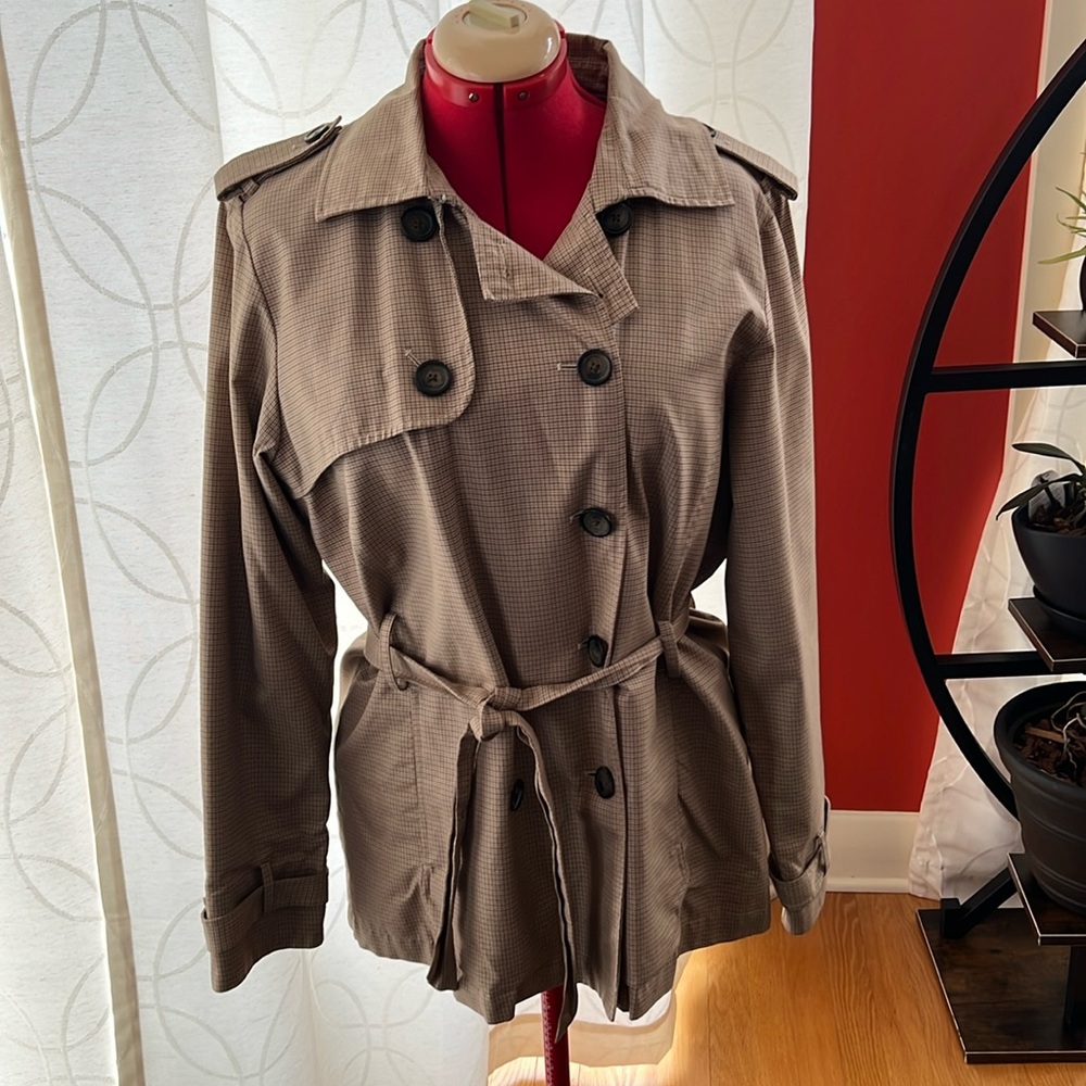 Brown checked trench coat
